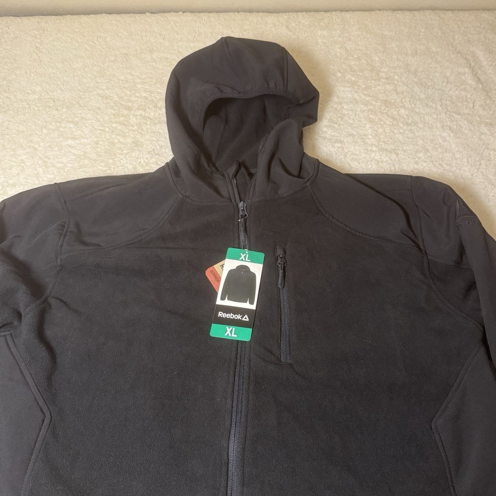 Reebok Men's XL Black Full Zip Hooded Fleece Jacket NWT Outerwear